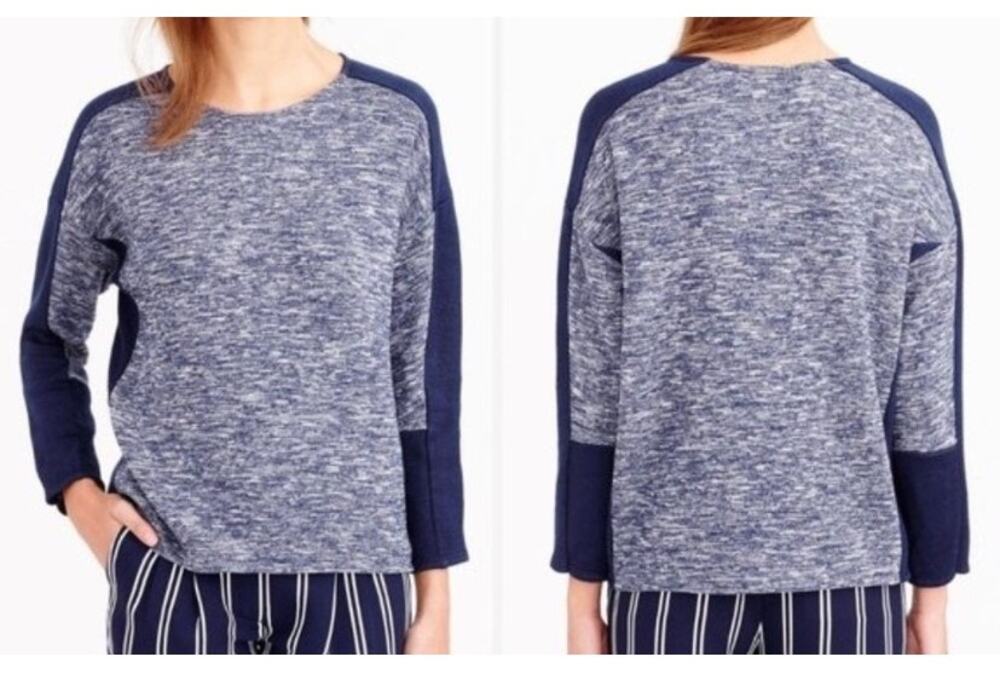 J.Crew Navy Color Block Acrylic & Wool Blend Sweater Size M Old Money Breathable